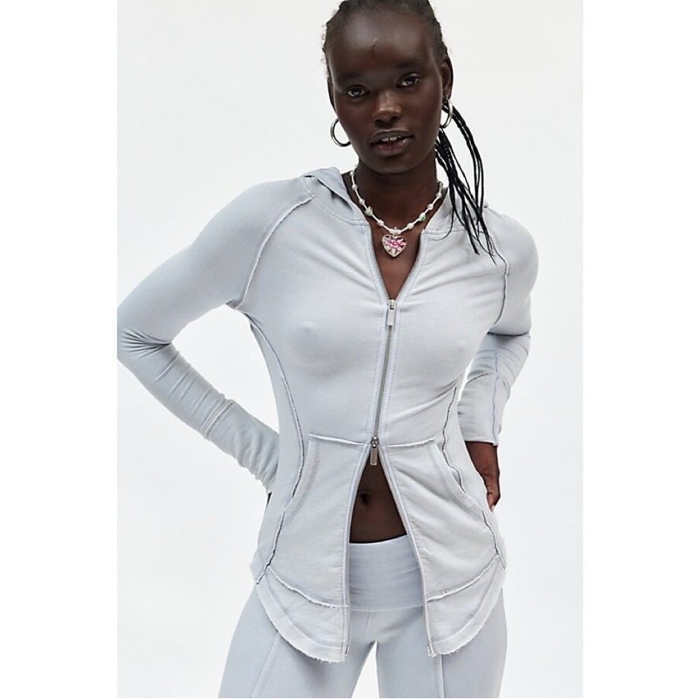 UO Out From Under Skylar Grey Zip-Up Hoodie Sweatshirt